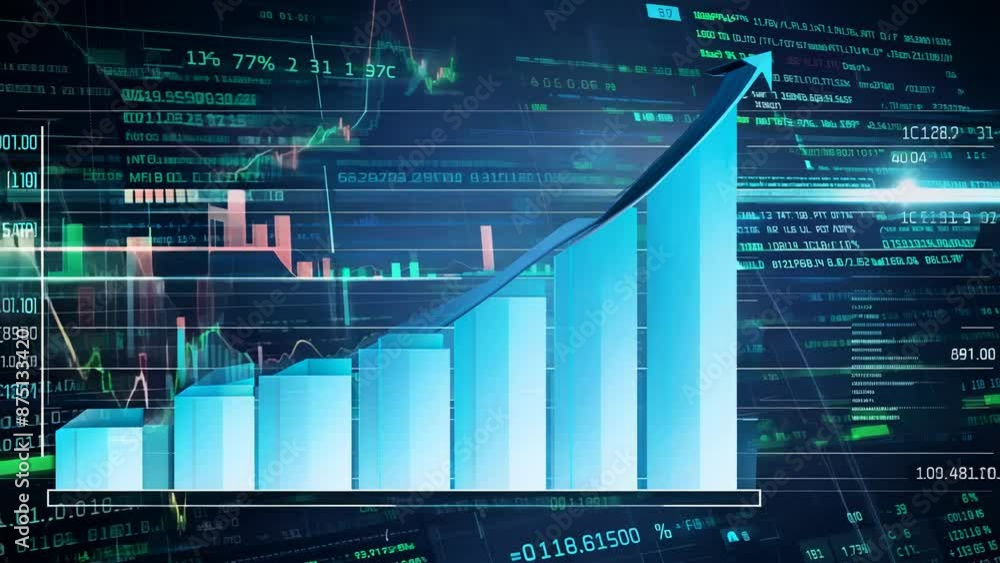 Poster digital graph showing financial growth and data analysis