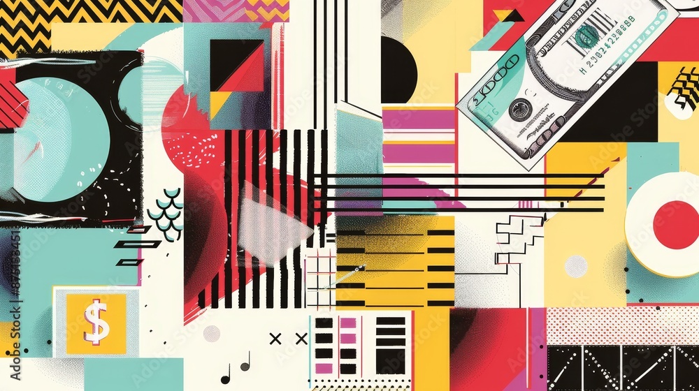 Fototapete render an abstract interpretation of earning money in a memphis design ai generated illustration