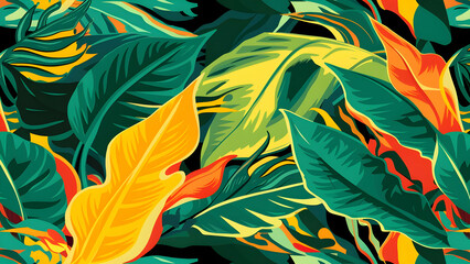 Vibrant Tropical Leaves Seamless Vector Fabric