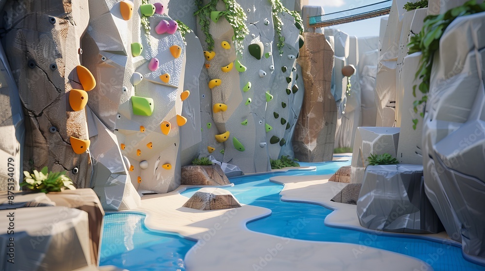 Poster rock climbing challenge in a playful 3d setting ai generated illustration