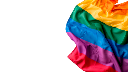Rainbow flag on a white background, symbolizing LGBTQ+ pride and diversity. Ideal for campaigns promoting equality, inclusivity, and LGBTQ+ rights. Highlights themes of unity and celebration.