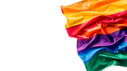 Rainbow flag on a white background, symbolizing LGBTQ+ pride and diversity. Ideal for campaigns promoting equality, inclusivity, and LGBTQ+ rights. Highlights themes of unity and celebration.
