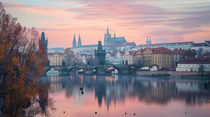 Fototapeta premium Soft pastel colors highlighting the citys beauty AI generated illustration