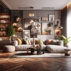 Elegant and minimal style of living room interior design