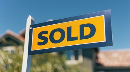 Close-up of a 'SOLD' sign in front of a house on a sunny day, signifying a successful real estate transaction.