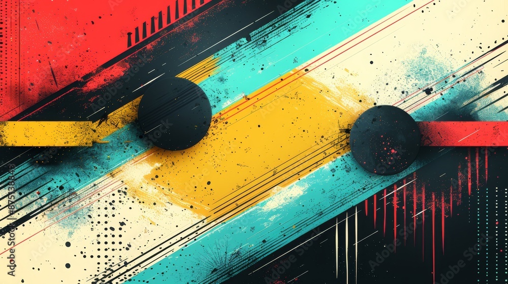 Poster colorful abstract design with geometric shapes and gradients background, overlapping layers on grung