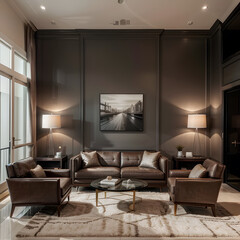 Minimalist design of living room with cool furniture