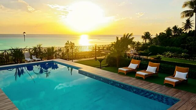 beachfront resort with a pool lounge 