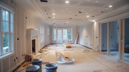 Modernizing Home Lighting: Installation of New Electrical Wiring and Lights in Spacious Room