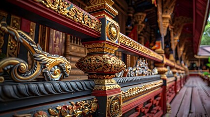Fototapeta premium Intricate Ornate Architecture of Ancient Buddhist Temple in Chiang Mai Thailand