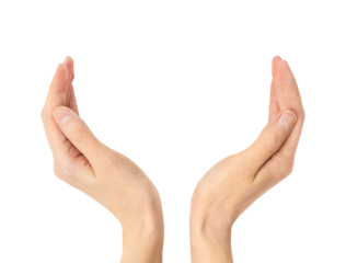 female hands holding or protecting something on an isolated white background