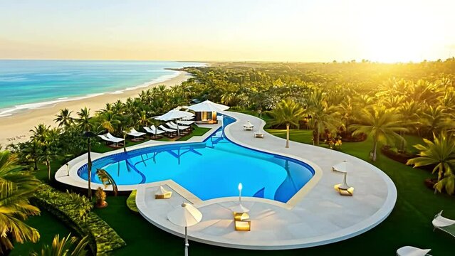 beachfront resort with a pool lounge 