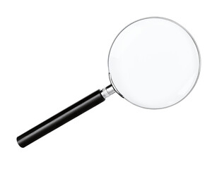 one magnifying glass on a white isolated white background, top view