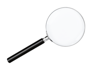 one magnifying glass on a white isolated white background, top view