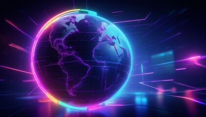 Metaverse digital world cyber space 3D rendering background, neon colorful global world in cyber space, future energy power technology and internet connection concept Ai generated image.