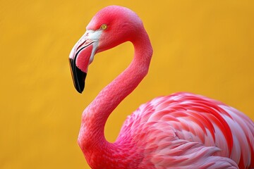 Fototapeta premium A striking flamingo stands gracefully against a pink background, showcasing its vibrant plumage.