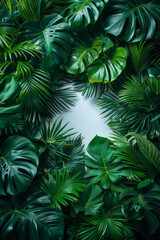 Tropical leaves encircling a pristine white paper circle, creating a natural frame,