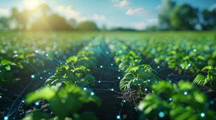 Illustrations Farming Scene, food security and ecosystem resilience in modern ecology in an agricultural field,