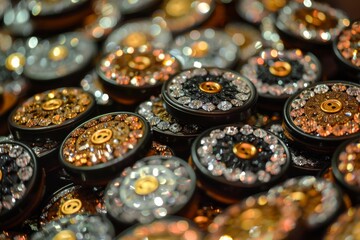 Close-up of sparkling lederhosen buttons for Oktoberfest in Germany Illustration --ar 3:2 --style raw Job ID: 097ef6ef-374d-40f3-92ca-12d8a9173481