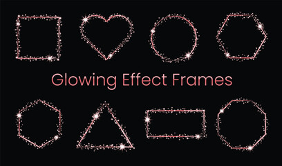 Sparkling shiny glowing stardust magical light vector border frame 