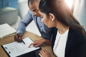 Business people, paperwork and lawyer discussion in office for review contract together, legal...