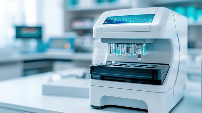 A spectrometer analyzing light wavelengths to identify chemical compositions, essential for detailed and accurate substance analysis with copy space