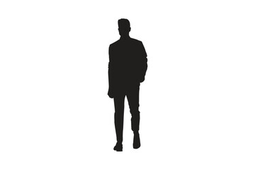 Silhouette of a walking man on a white background illustration.
