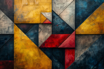 Modern design featuring bold geometric patterns and bright hues,
