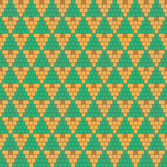 seamless repeating pattern of pine trees in flat design style with black outline and yellow background