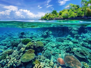 Tropical ParadiseCrystal Clear Waters and Palm Trees on Remote Island Beach
