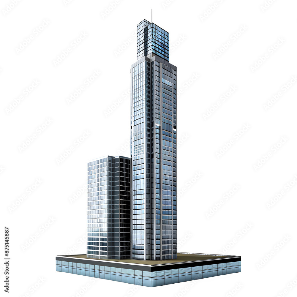 Poster Modern skyscraper 3d render isolated on transparent background