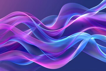 Abstract background with 3D waves in purple and blue gradients, glowing light effect, ideal for modern designs.