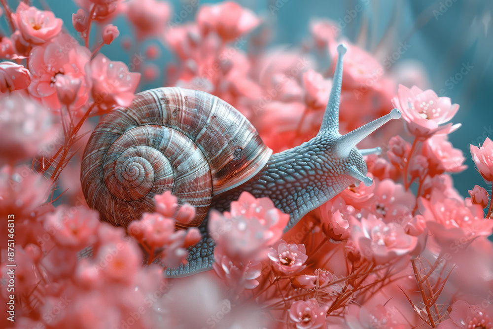 Poster artistic representation of a snail using floral elements, challenging the functional view,