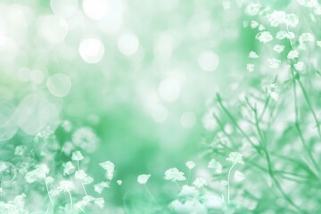 Fototapeta premium Abstract Green Bokeh Background with Flowers and Soft Light
