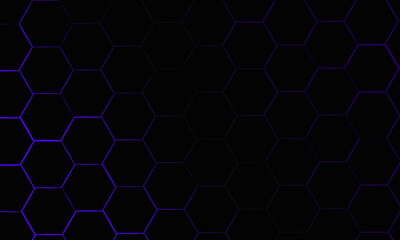 modern seamless pattern of black hexagons with a gradient bright blue background