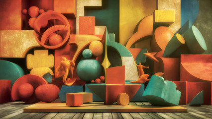 Vintage Canvas Geometric Dreams and Jagged Forms Faded Palette