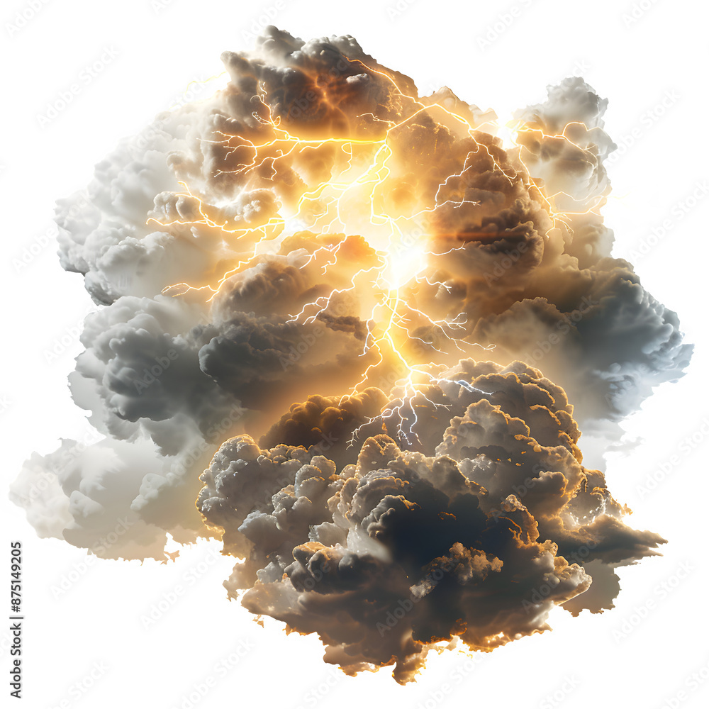 Poster Thunderstorm clouds with lightning isolated on transparent background