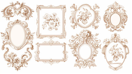 Obraz premium Elegant vintage gold and bronze decorative frames on light background 