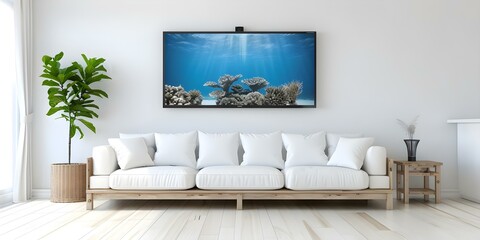 Contemporary Living Room Featuring Aquarium-Inspired Wooden Furniture. Concept Contemporary Design, Living Room Decor, Wooden Furniture, Aquarium Inspiration, Home Interior