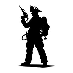 Firefighters pose silhouette, Fireman with equipment silhouette illustration