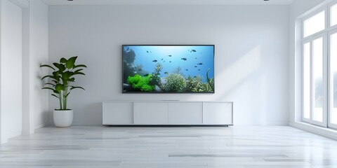 3D Visualization Modern Living Room Featuring Aquarium Conference Setup. Concept Interior Design, Modern Living Room, 3D Visualization, Aquarium Setup, Conference Room