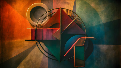 Surreal Tapestry, Vintage Weave Geometric Dreamscapes in Muted Tones