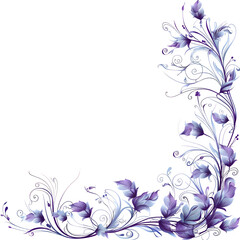 Elegant purple floral border on transparent background