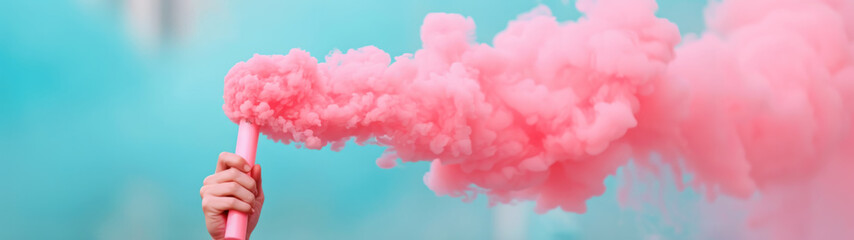 Fototapeta premium Protestor holds smoke bomb at political demonstration