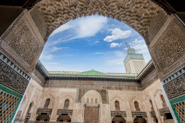 Fez, Morocco - March 23, 2024: The Al Quaraouiyine (or Al-Karaouine) Mosque is a symbol of the...