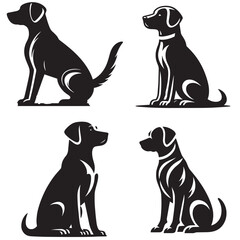 4 sets black of  Dog Sitting silhouette isolated on white background png jpeg eps transparents
