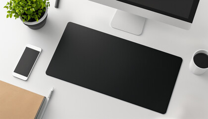 Plain black mouse pad mockup, top view