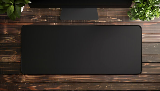 Plain black mouse pad mockup, top view