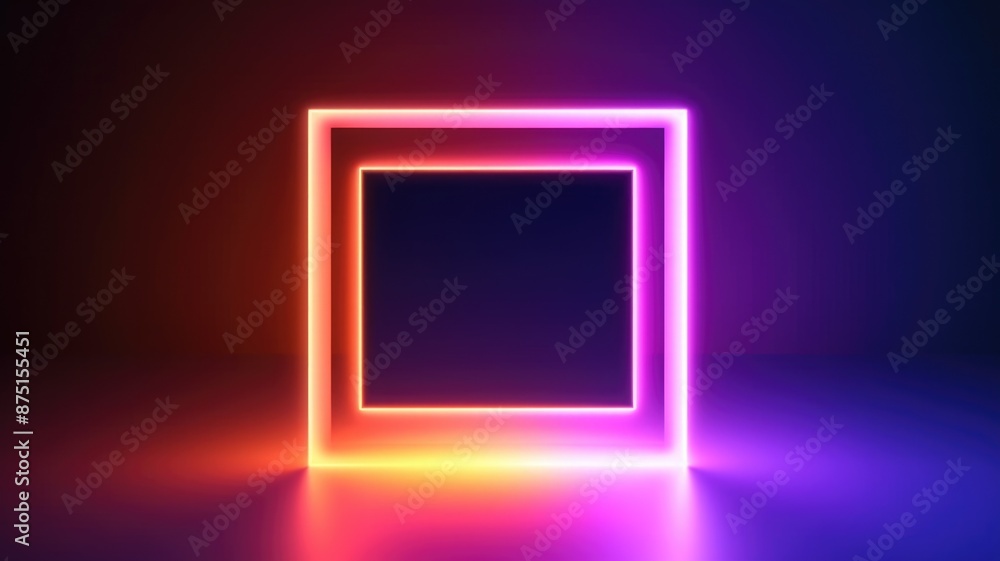 Poster abstract picture of colorful square shape portal with orange, blue, violet light reflecting set agai
