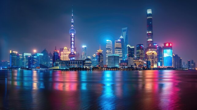 Beautiful City Illuminated at Night
